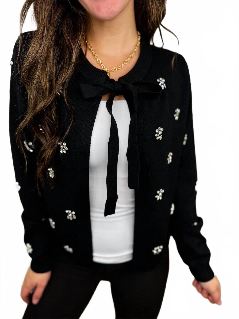 NEW DAGNE DOVER effortlessly extra knit long sleeve cardigan in black
